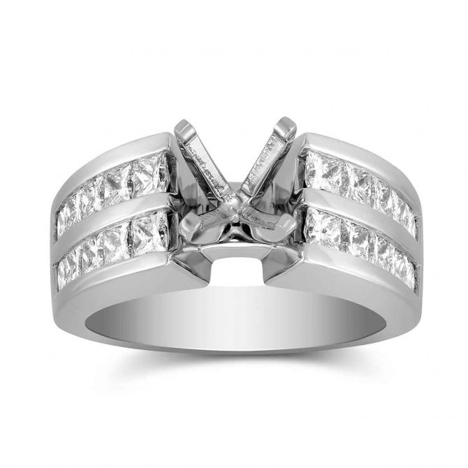 PlatinumSetting Platinum Double Channel Set Princess Cut Low Cathedral Style Diamond Ring Setting