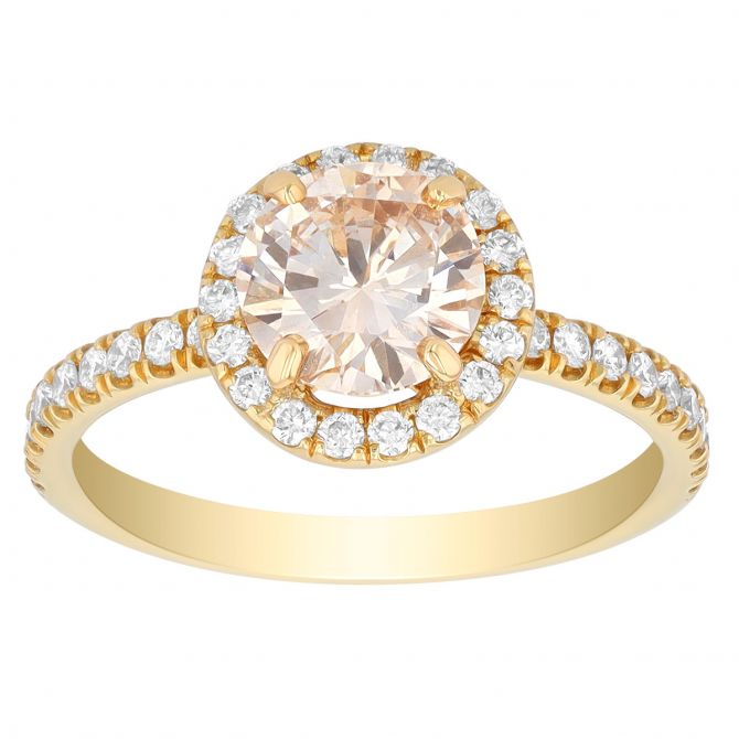 RoundDiaRing Round Diamond Light Yellow Halo Engagement Ring in Yellow Gold