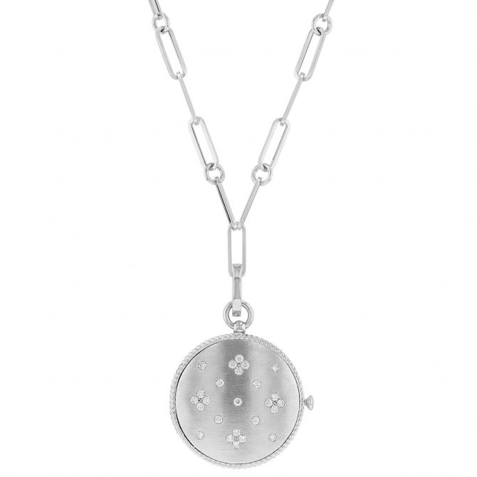 Venetian Princess White Gold Locket with Diamonds & Paperclip Chain, 20"