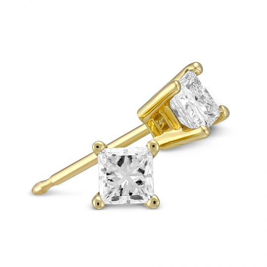 yellow-gold-diamond-earrings yellow gold princess cut diamond stud earrings